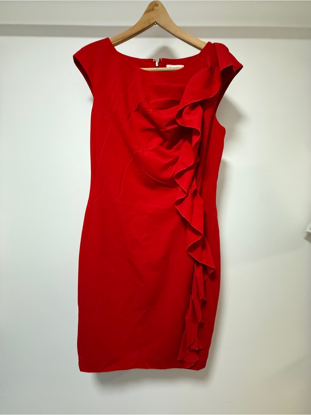 Calvin Klein Vibrant Red One-Shoulder Ruffle Sheath Dress
